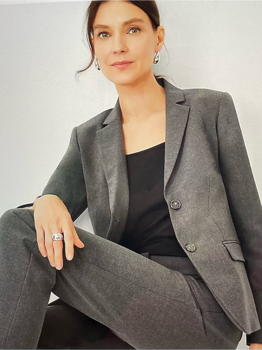 Ann Taylor Dark Gray Three-Button Tailored Blazer